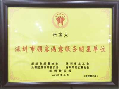 松寶大深圳市顧客滿意服務明星單位證書